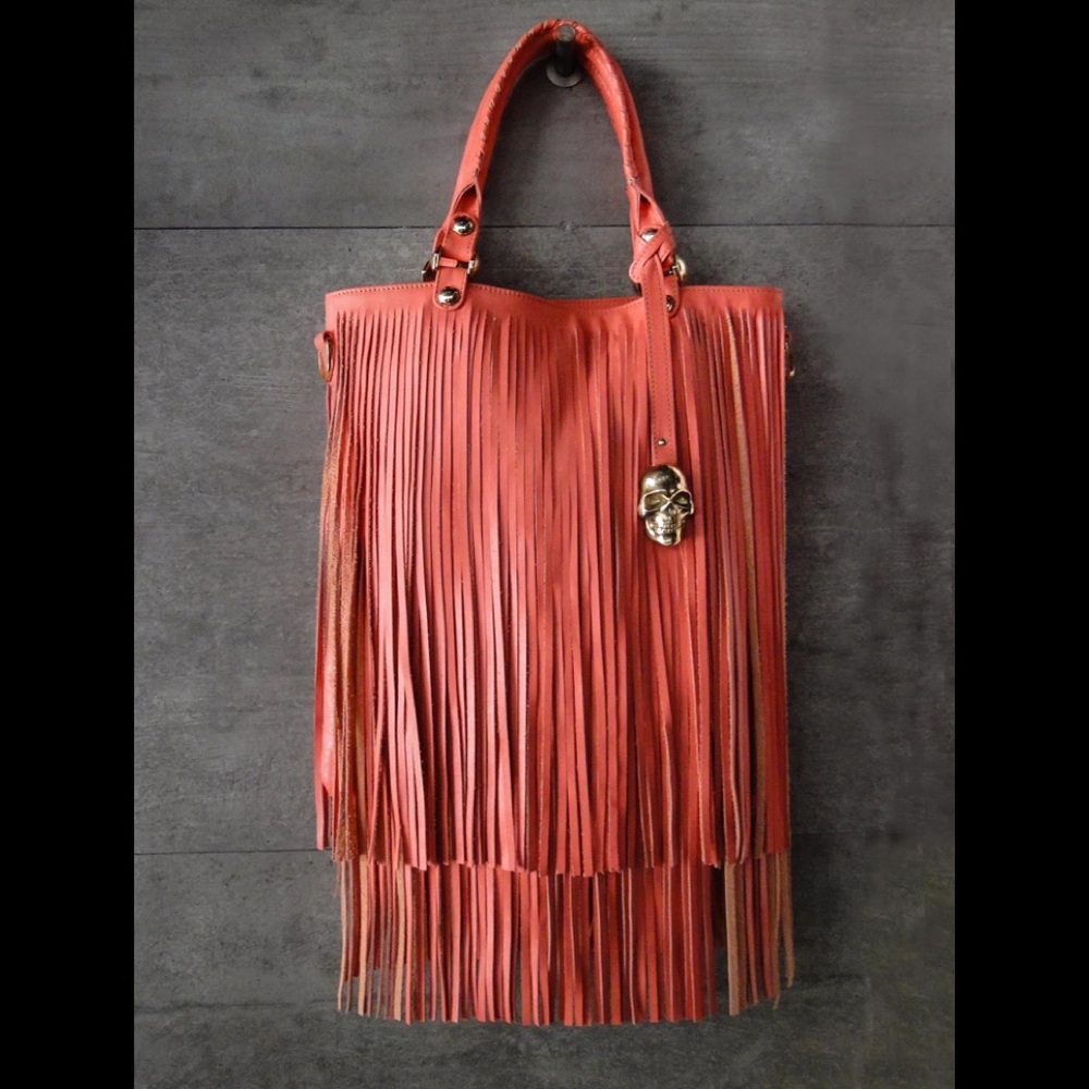💯 % leather fringe purse